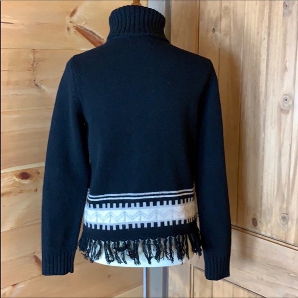 Lord & Taylor Navy Blue Turtleneck Sweater with Elegant Fringe - Picture 6 of 9